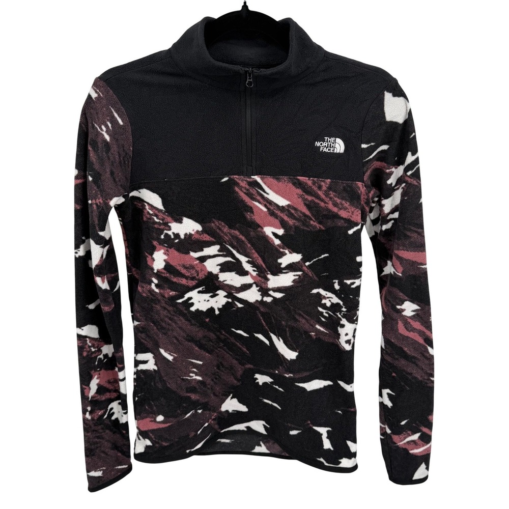 The North Face Women's XS TKA Glacier 1/4 Zip Pullover Sweater Black Camo Fleece